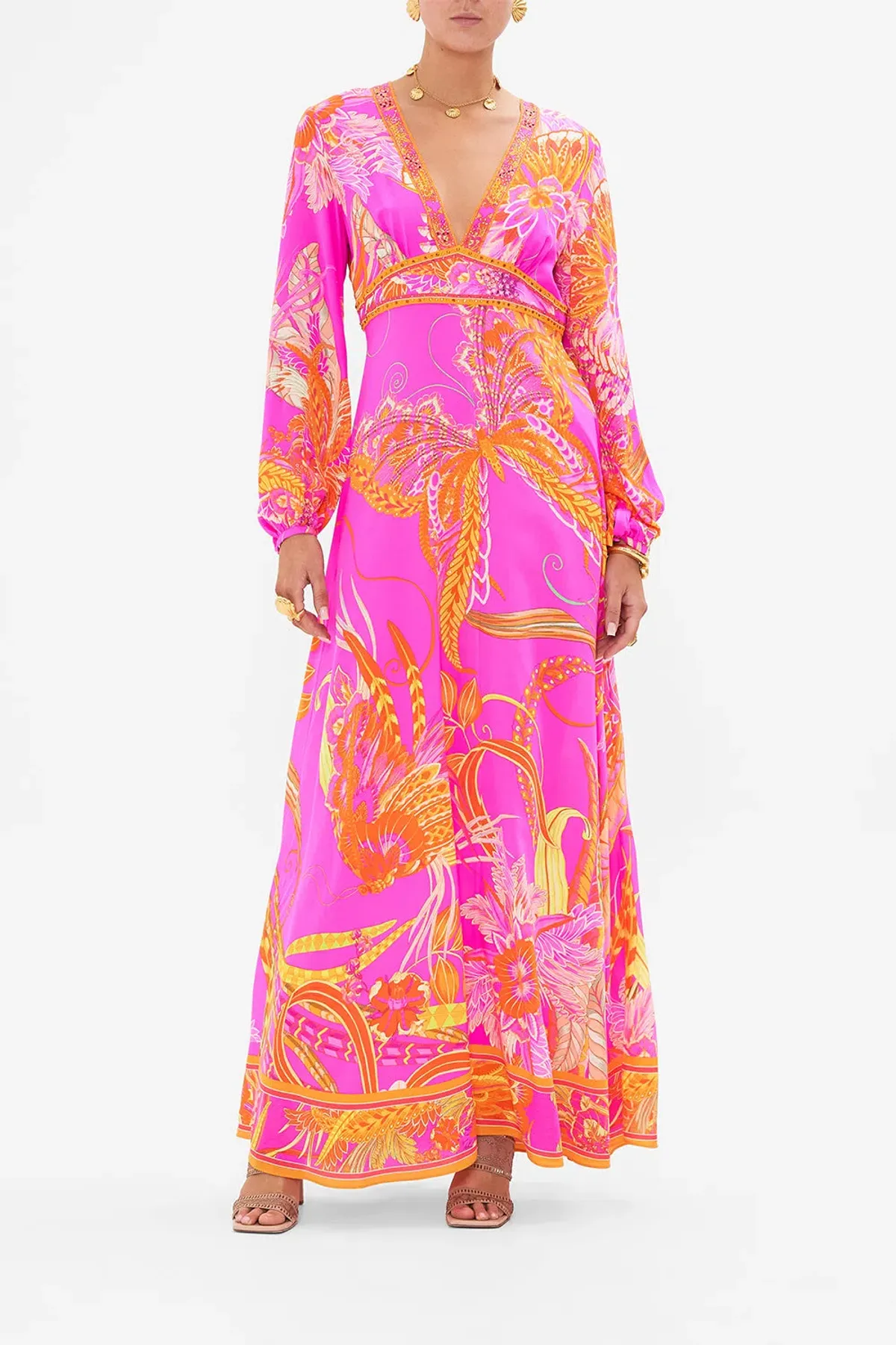 Camilla A Heart That Flutters Plunge Dress Pink Print Size L / AU 12 for rent on The Volte - main image