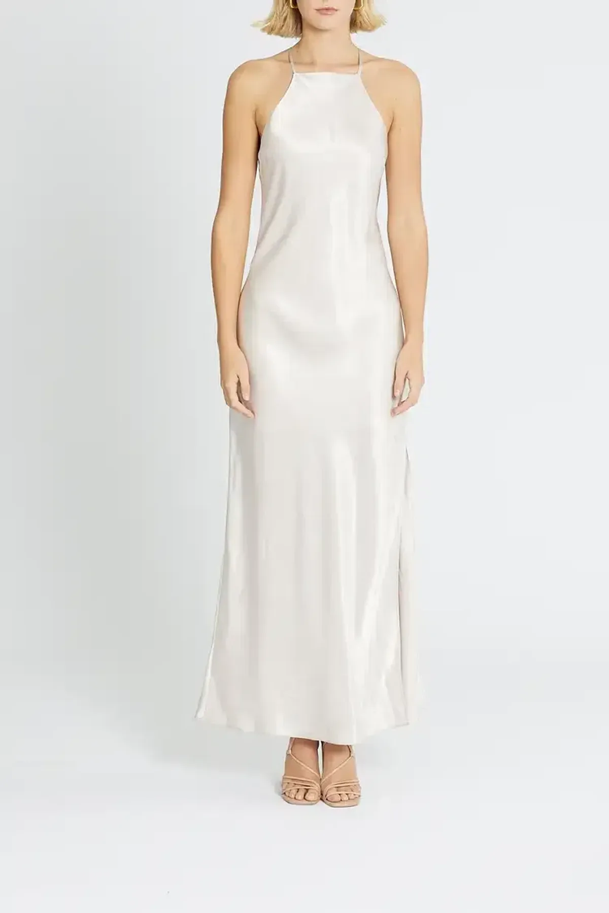 Calvin Klein Liquid Shine Maxi Slip Dress in Ivory Size 10 for rent on The Volte - main image