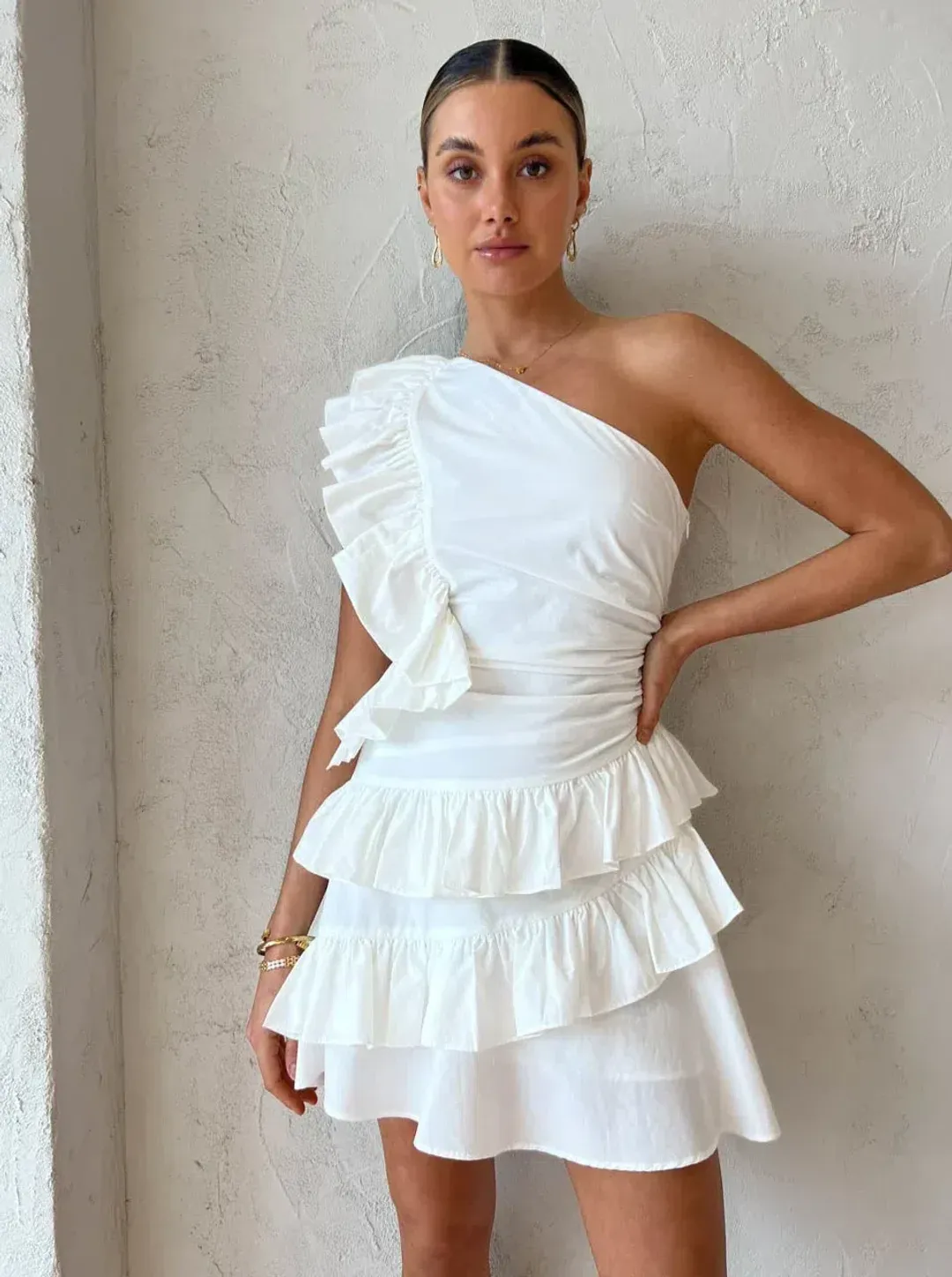 By Nicola Adrift Frill Mini Dress White Size 6 for rent on The Volte - main image