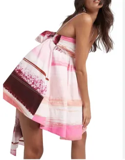Aje Kasbah Sunset Stripe Ruched Bow Back Mini Dress Multi Size 6 for rent on The Volte - image 5