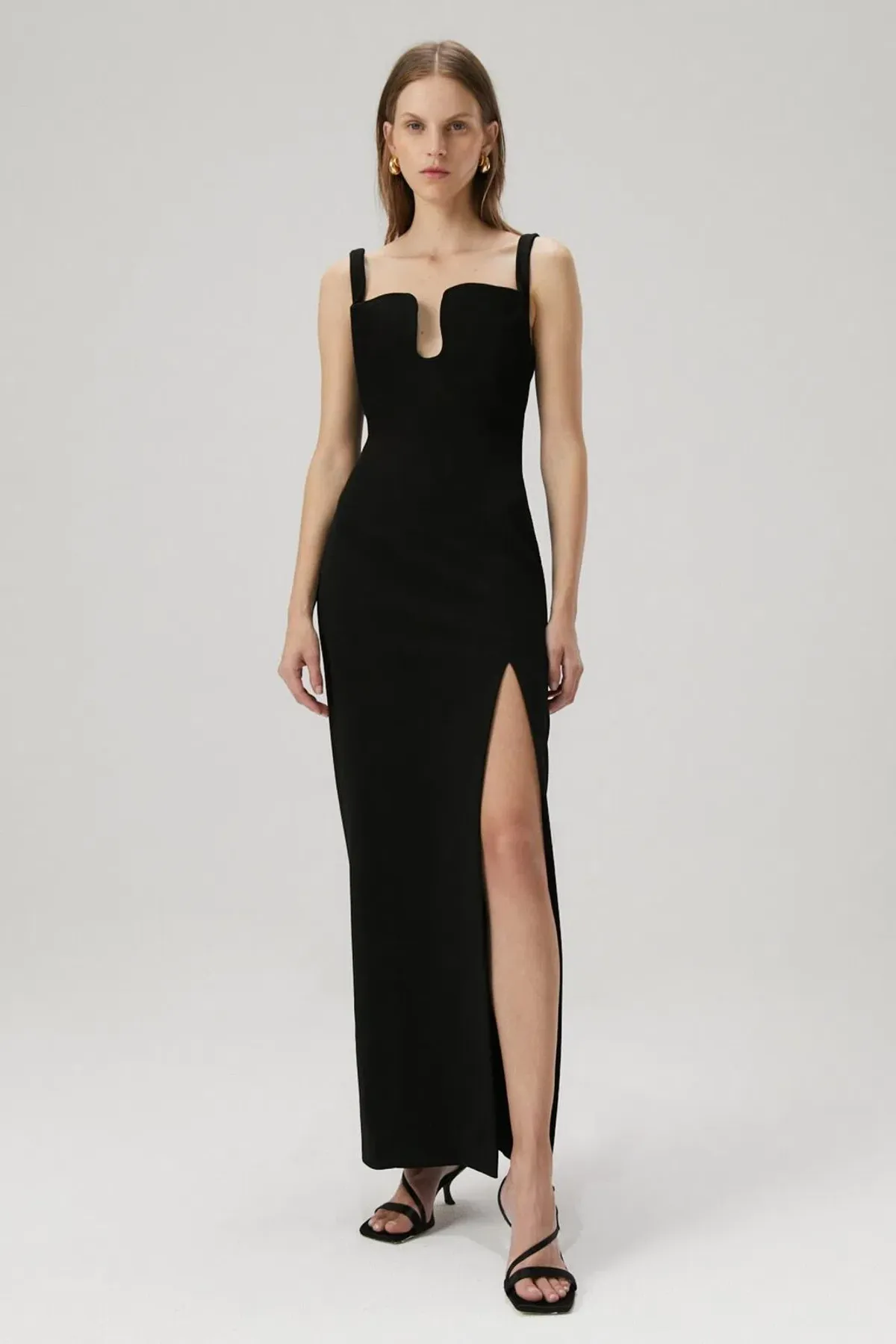 Misha Franka Wave Neckline Crepe Maxi Dress Black Size 6/XS for rent on The Volte - main image