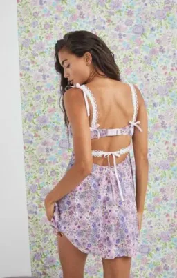 For Love And Lemons Willow Floral Slip Mini Dress Purple Size S / AU 8 for rent on The Volte - image 3
