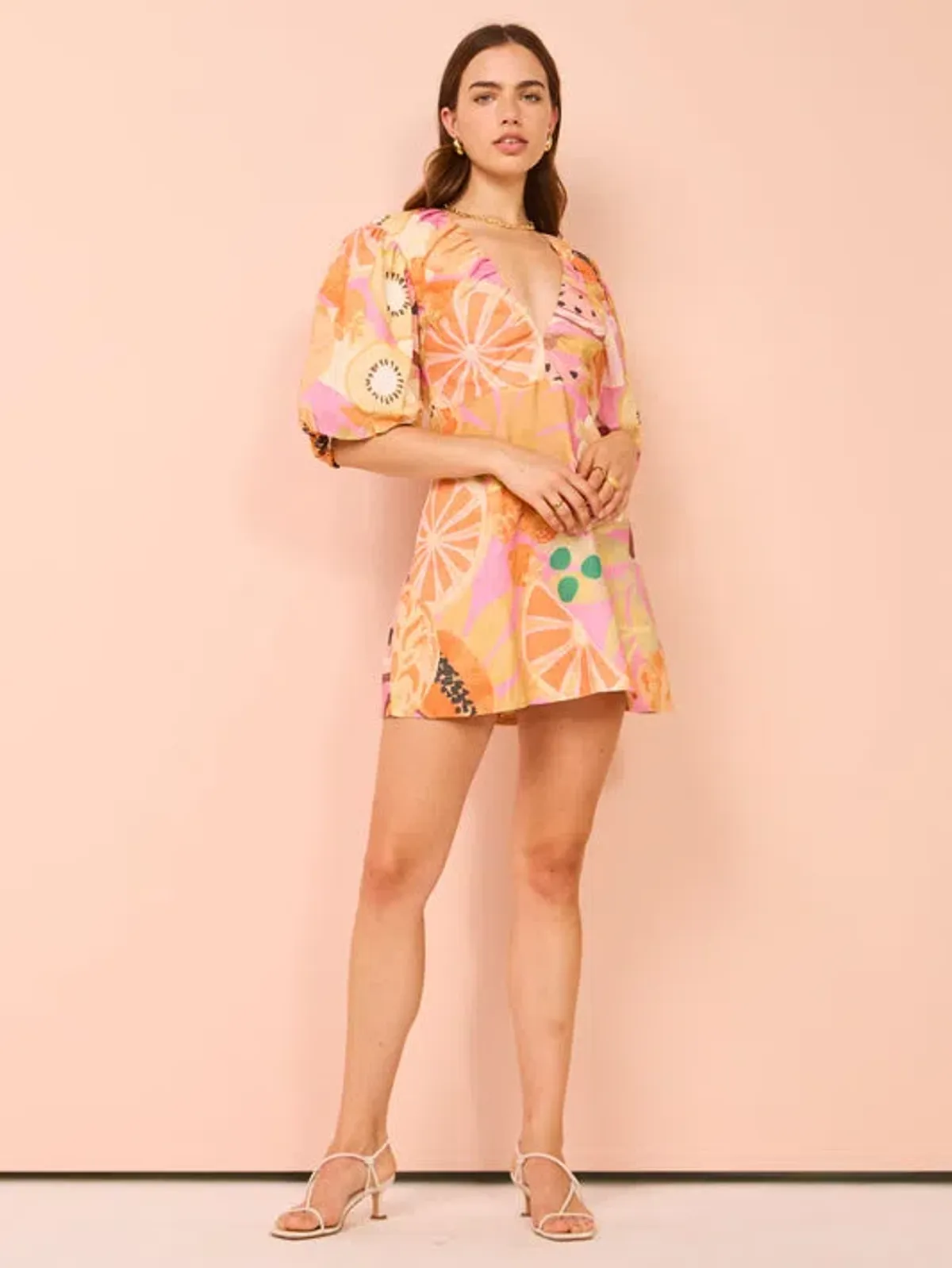 By Nicola Bolero Gathered Neckline Mini Dress In Fruit Punch Size AU 8 for rent on The Volte - main image