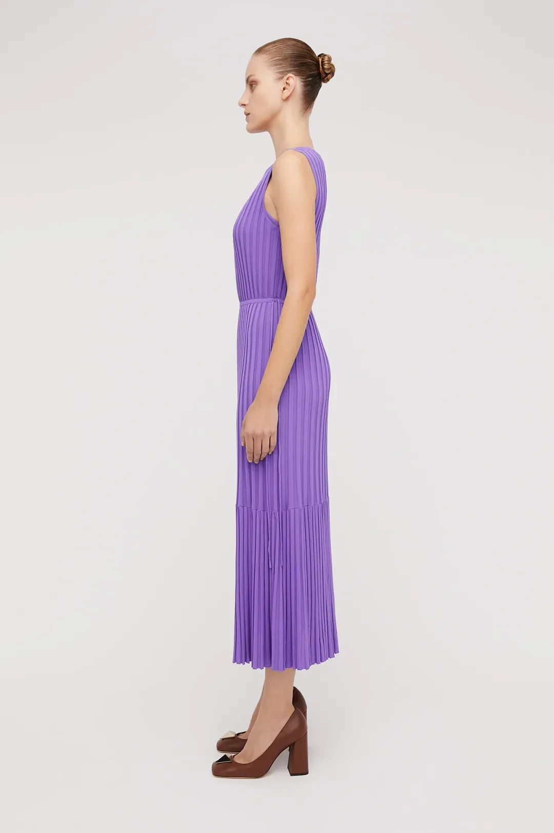 Scanlan Theodore Pleated Rib Tiered Midi Dress Violet Size 8 for rent on The Volte - main image
