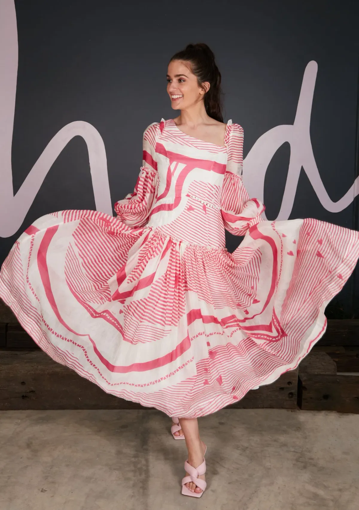 Mackenzie Mode Cutout Midi Dress Pink Heart Size 14 for rent on The Volte - main image