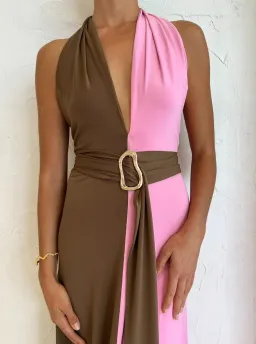 Hansen And Gretel Tempest Halter Wrap Dress In Carob/Pink Size 10 for rent on The Volte - image 5