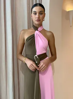 Hansen And Gretel Tempest Halter Wrap Dress In Carob/Pink Size 10 for rent on The Volte - image 6