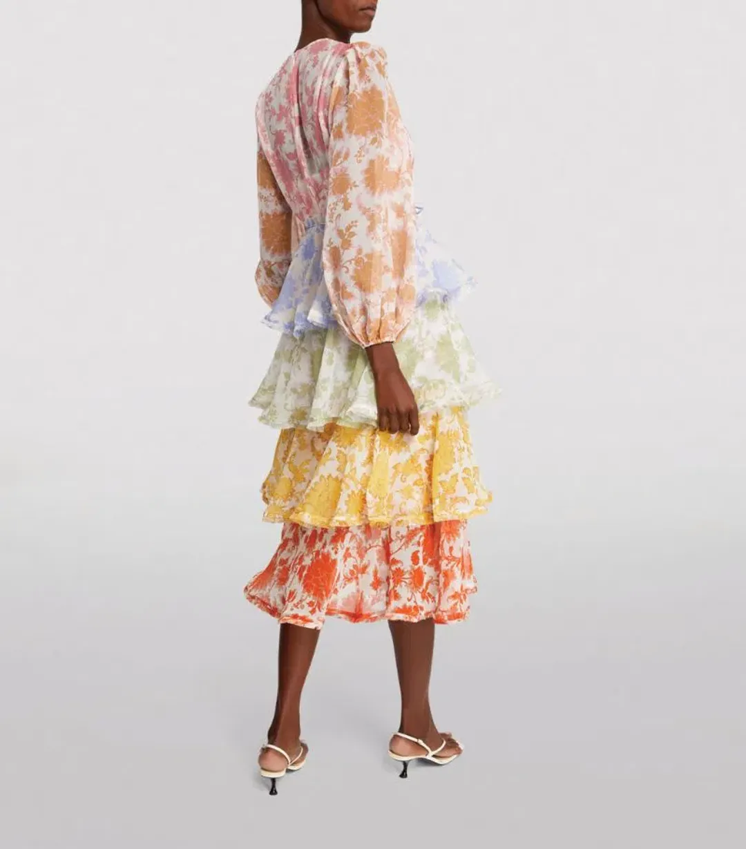 Zimmermann The Postcard Flounce Midi Dress in Spliced Tonal Floral Size 3/Au 14  for rent on The Volte - main image