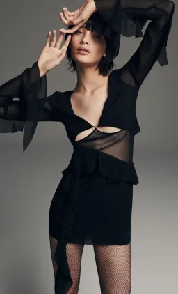 Bec & Bridge Aurelie Frill Long Sleeve Mini Dress Black Size AU 6 for rent on The Volte - image 4