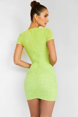 House Of CB Gathered Mesh Cutout Mini Dress Lime Size 10 for rent on The Volte - image 4