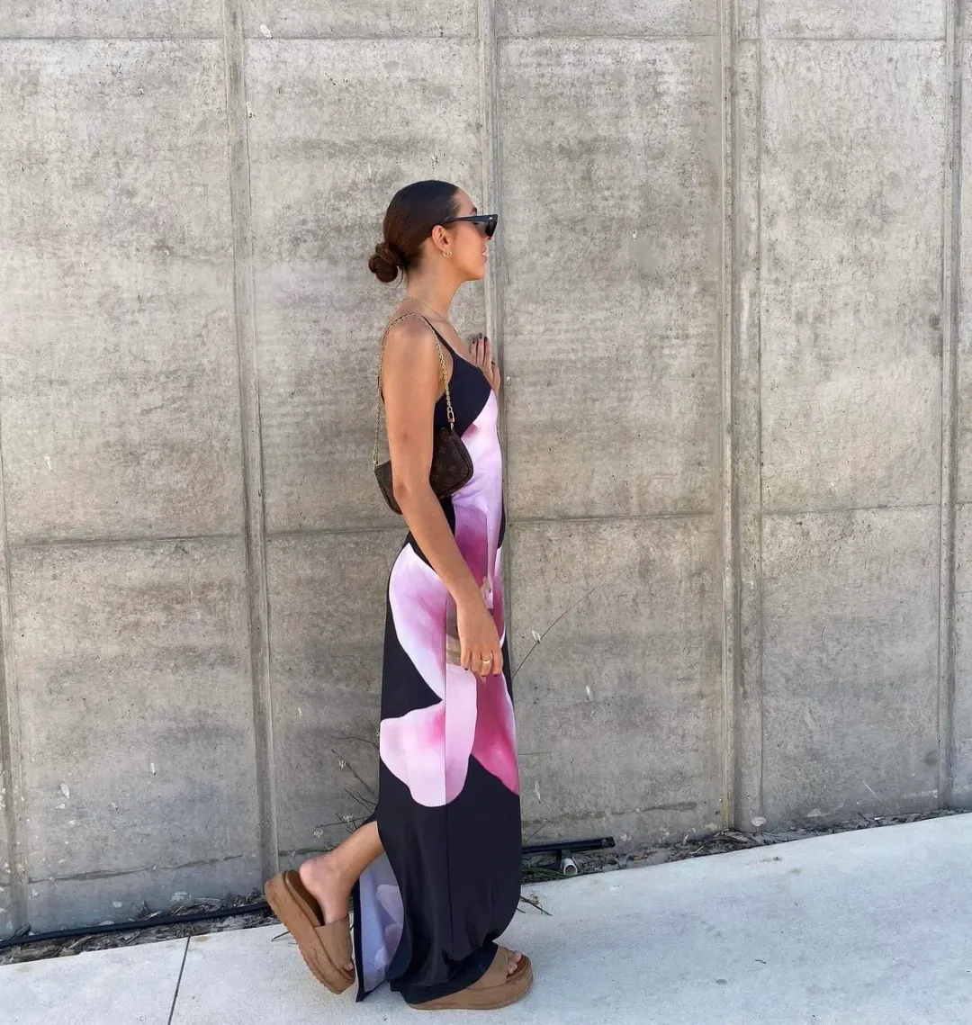 With Harper Lu Floral Slip Dress Black Pink Lily Print Size S/ AU 8 for rent on The Volte - main image