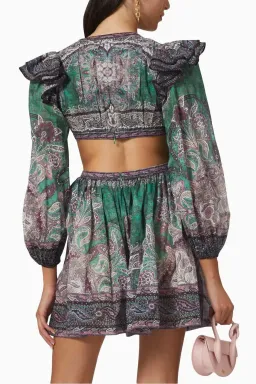 Zimmermann Anneke Ruffle Mini Dress Teal Paisley Size 3 / AU 14 for rent on The Volte - image 3