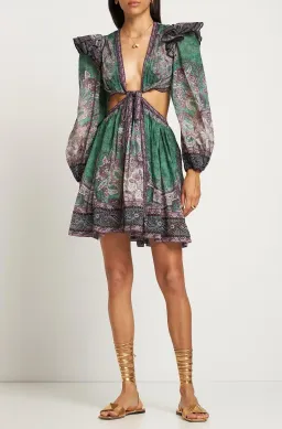 Zimmermann Anneke Ruffle Mini Dress Teal Paisley Size 3 / AU 14 for rent on The Volte - image 2