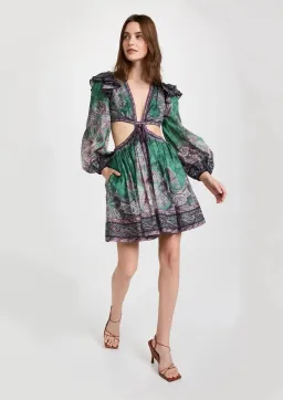 Zimmermann Anneke Ruffle Mini Dress Teal Paisley Size 3 / AU 14 for rent on The Volte - image 1
