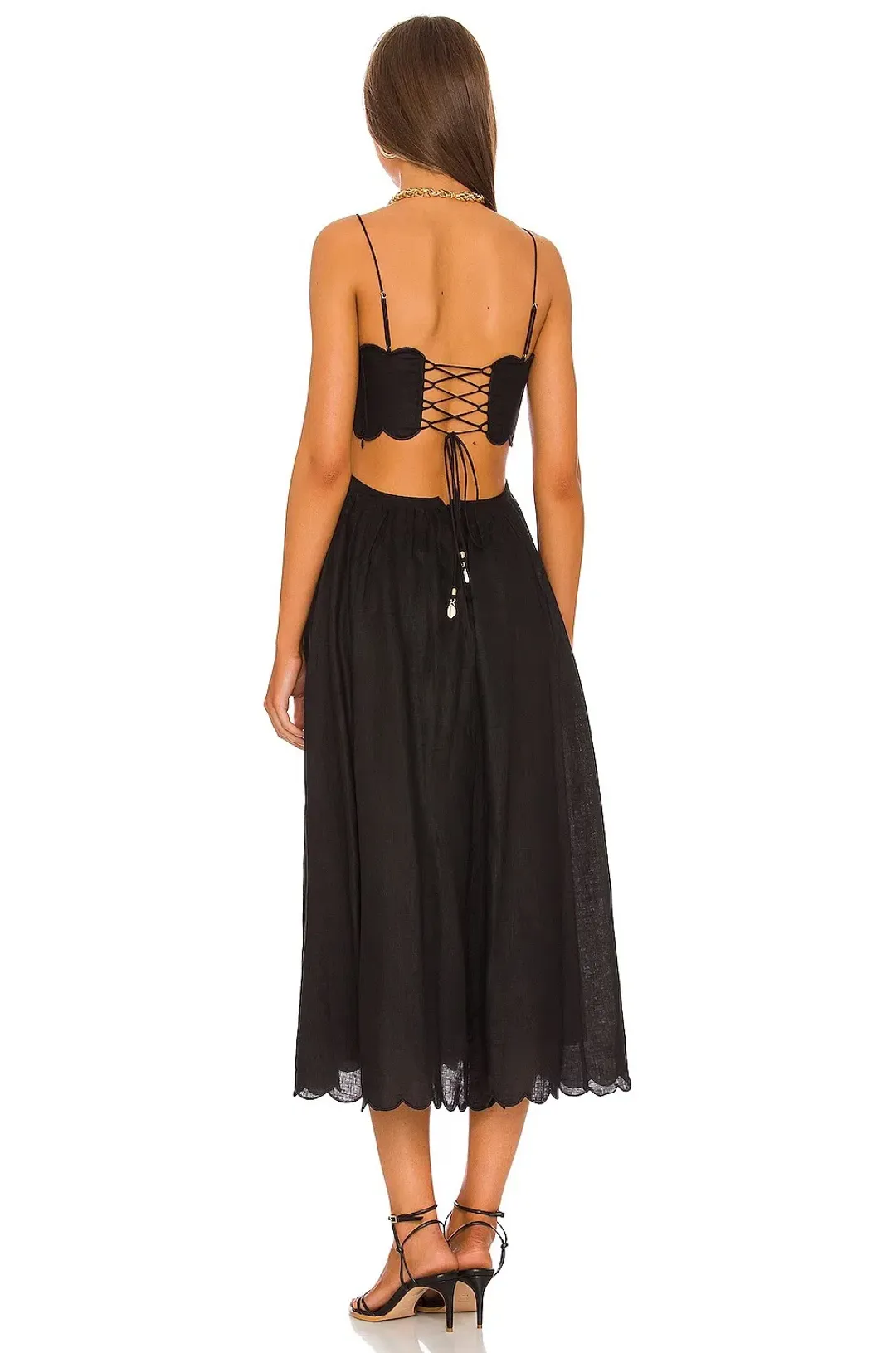 Zimmermann Jude Scalloped Linen Midi Dress Black Size 3/AU 14 for rent on The Volte - main image