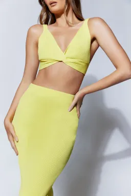 Meshki Kasha Twist Front Knit Top and Knit Split Midi Skirt Set in Lemon Yellow Size XS/ AU 6 for rent on The Volte - image 4