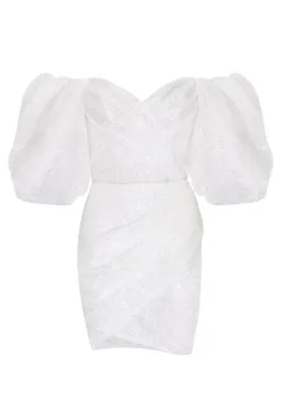 Milla White Cute Mini dress with Doll Sleeves Ivory Size 8 for rent on The Volte - image 3
