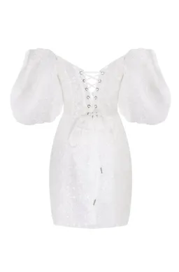 Milla White Cute Mini dress with Doll Sleeves Ivory Size 8 for rent on The Volte - image 4