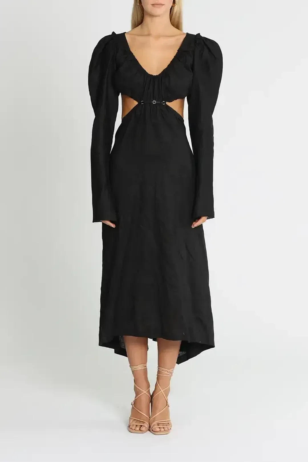 KITX Vital Signs Linen Corset Midi Dress Black Size 12 for rent on The Volte - main image