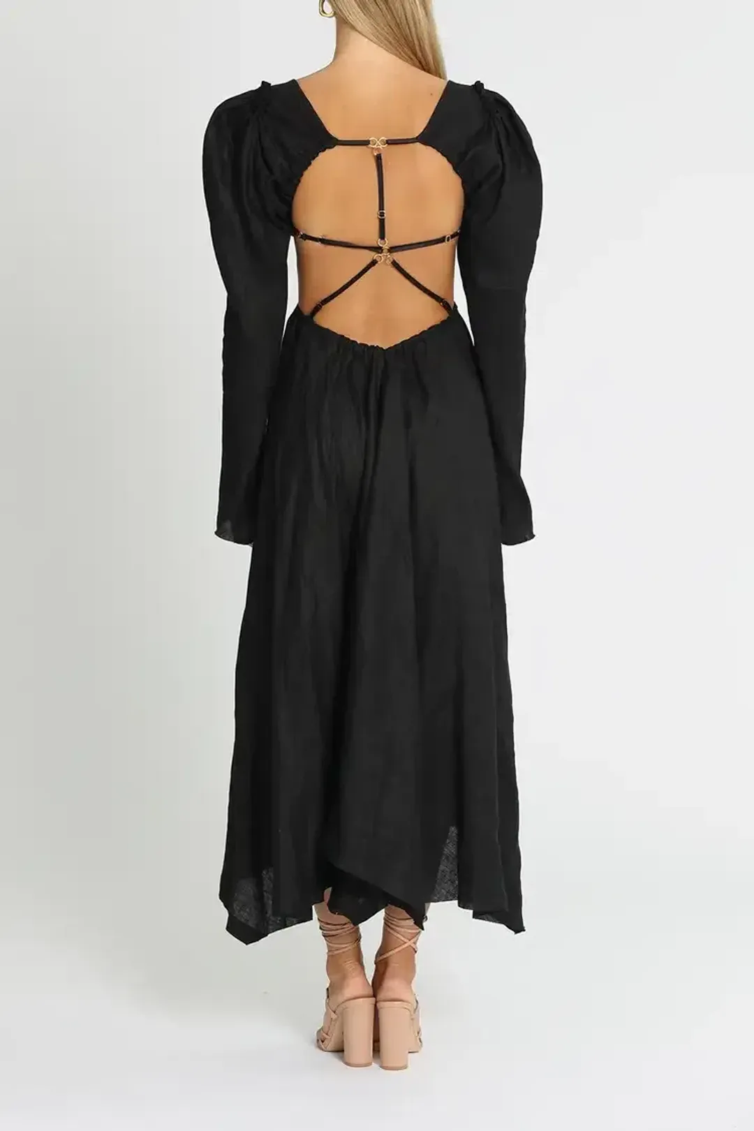 KITX Vital Signs Linen Corset Midi Dress Black Size 12 for rent on The Volte - main image