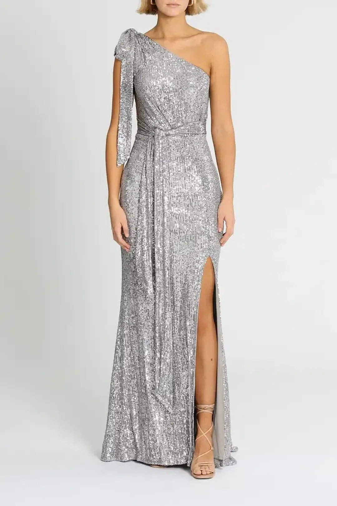 Love Honor Scala Sequin Gown in Pewter Size 14  for rent on The Volte - main image