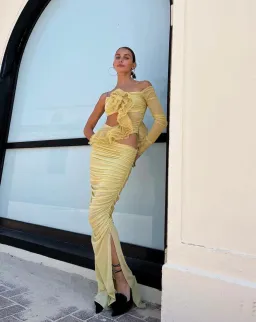 Bec & Bridge Spiral Crush Asym Maxi Dress Citrus Size 6 for rent on The Volte - image 1