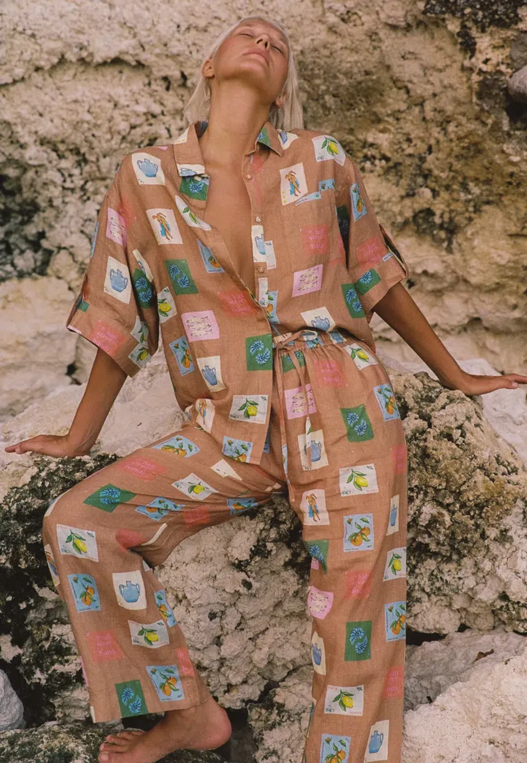 Palm Noosa Mirage Shirt and Hallie Pants Set Brown Emblem Size 8 for rent on The Volte - main image