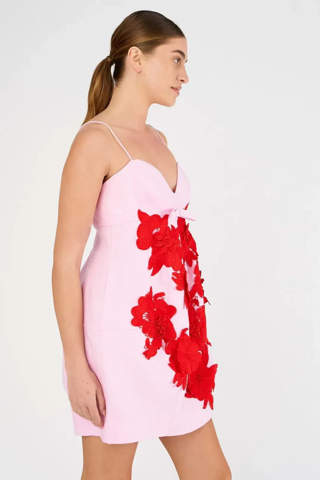 Oroton Contrast 3D Flower Mini Dress Pink Size 8 for rent on The Volte - main image