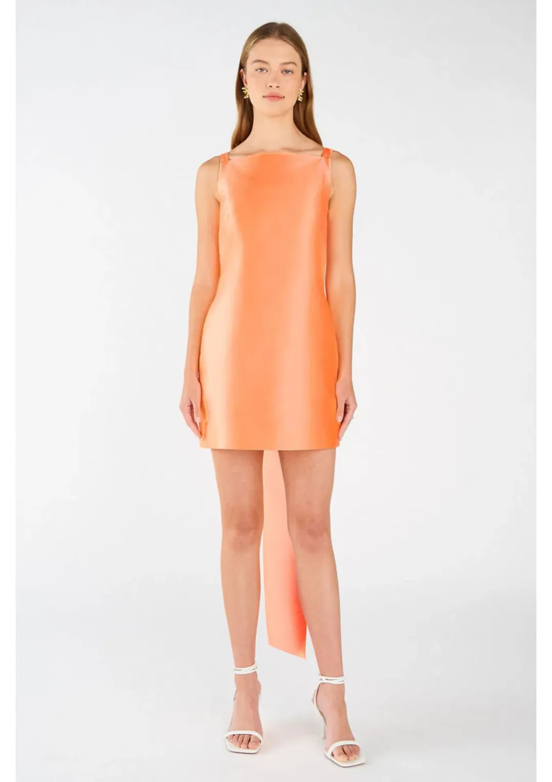 Oroton Drape Back Mini Dress in Bright Melon Size 8  for rent on The Volte - main image