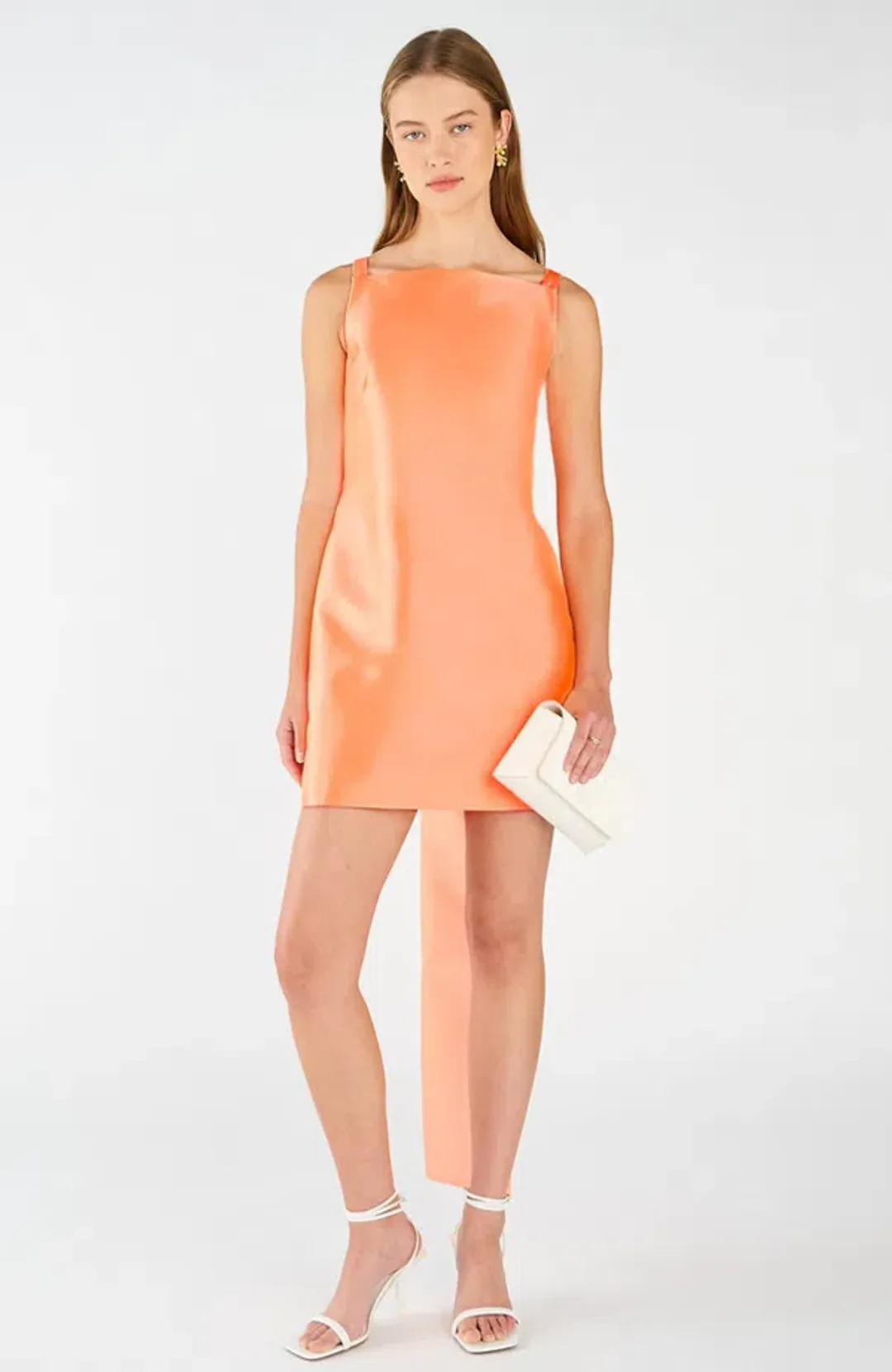 Oroton Drape Back Mini Dress in Bright Melon Size 8  for rent on The Volte - main image