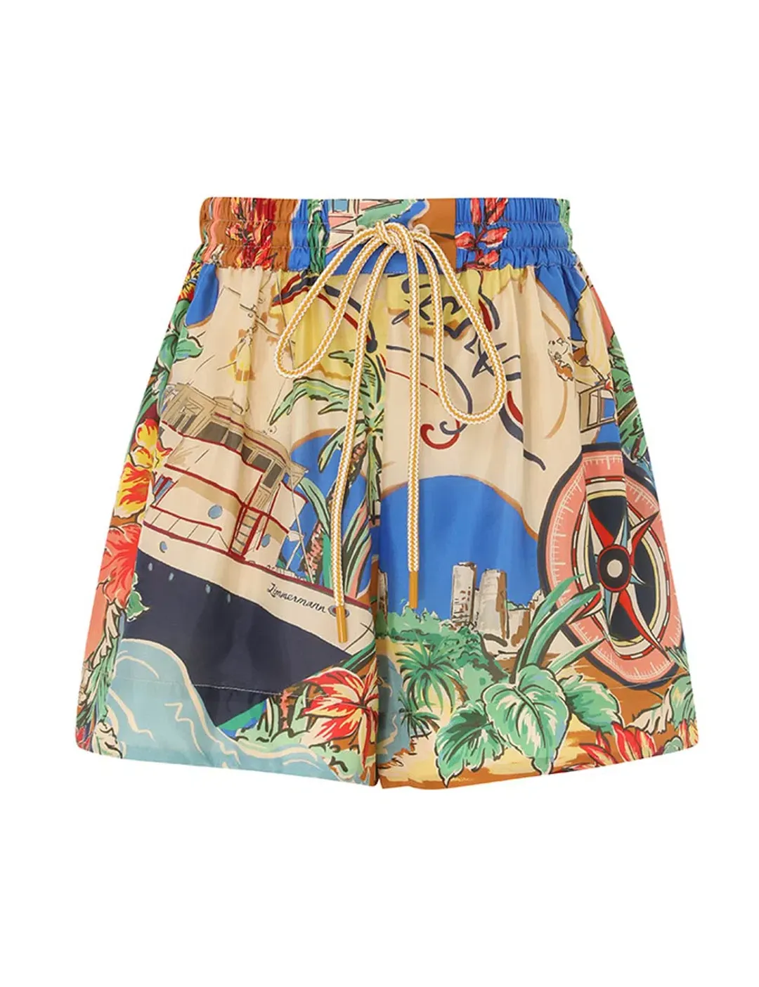 Zimmermann Alight Short Sleeve Shirt and Draw Waist Short Set in Nautical Map Size 8 for rent on The Volte - main image