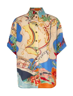 Zimmermann Alight Short Sleeve Shirt and Draw Waist Short Set in Nautical Map Size 8 for rent on The Volte - image 3