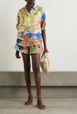 Zimmermann Alight Short Sleeve Shirt and Draw Waist Short Set in Nautical Map Size 8 for rent on The Volte - image 2