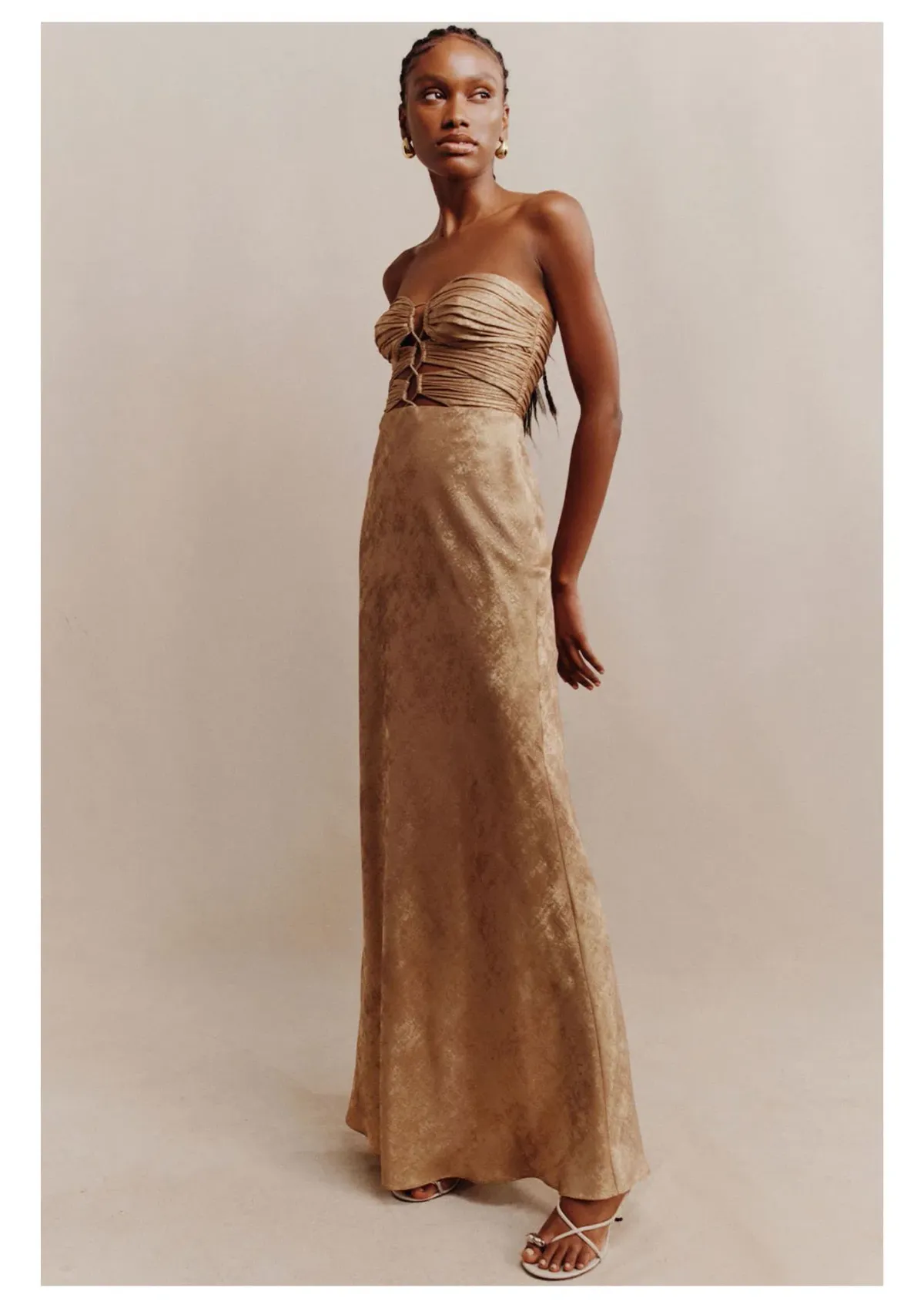 Shona Joy Royale Strapless Lace Up Maxi Dress Gold Size 10 for rent on The Volte - main image