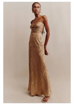 Shona Joy Royale Strapless Lace Up Maxi Dress Gold Size 10 for rent on The Volte - image 1