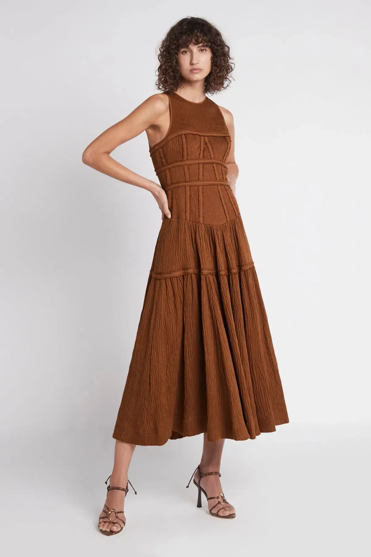 Aje Tidal Corset Midi Dress Coffee Size 10 for rent on The Volte - main image