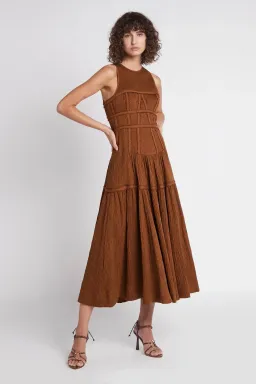 Aje Tidal Corset Midi Dress Coffee Size 10 for rent on The Volte - image 1