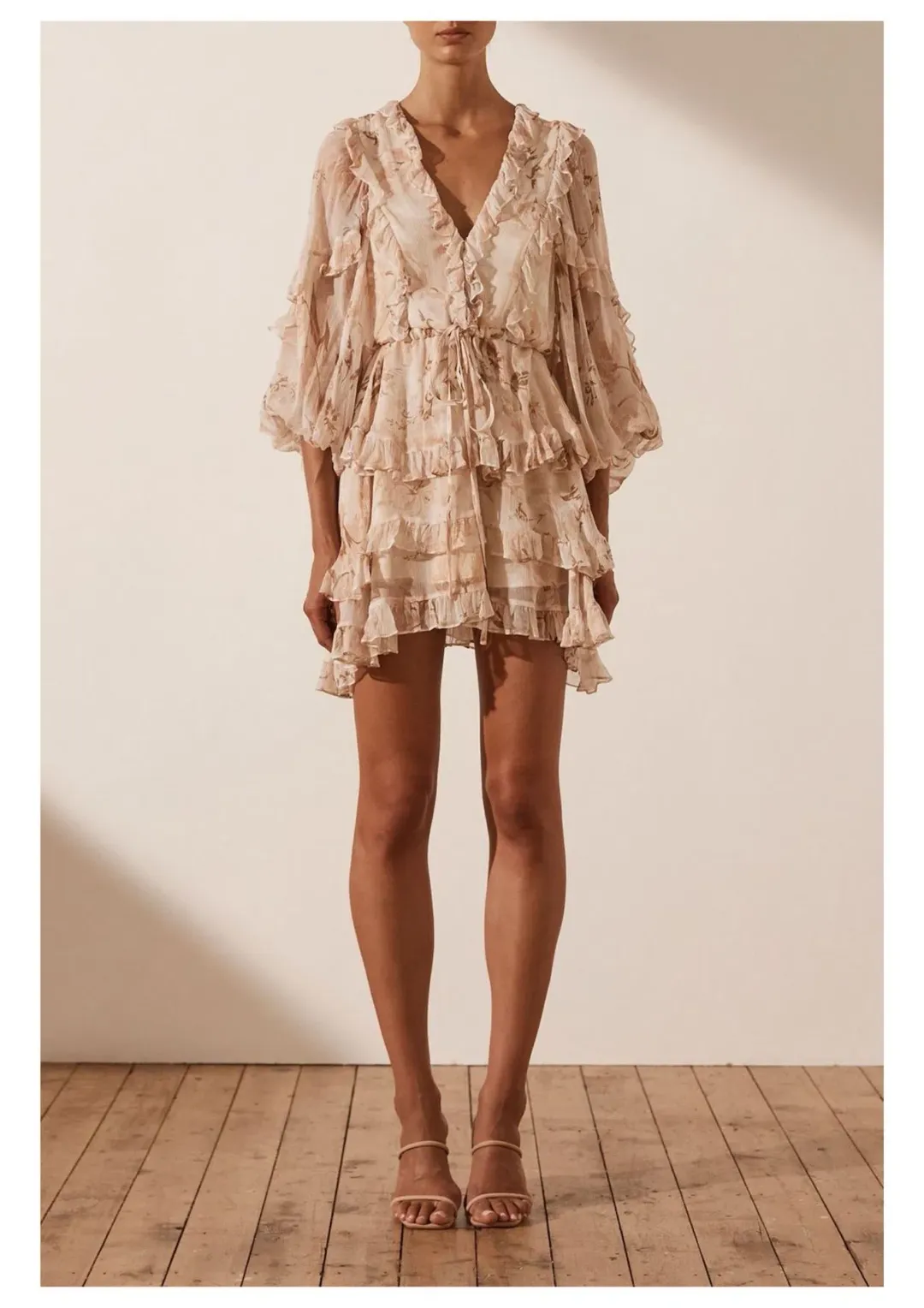 Shona Joy Nina Balloon Sleeve Frill Mini Dress Floral Size 6  for rent on The Volte - main image