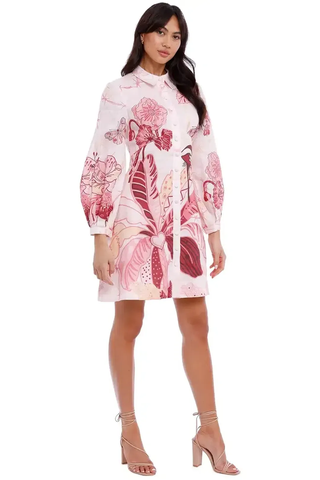 Leo Lin Amor Linen Mini Dress in Pink Size 14 for rent on The Volte - main image