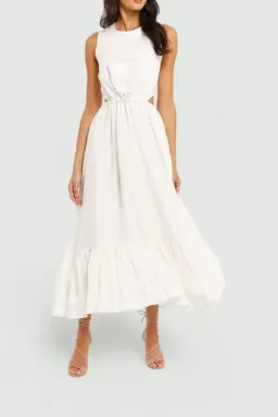 Leo Lin Luminous Linen Cutout Midi Dress in White Size 10 for rent on The Volte - image 1