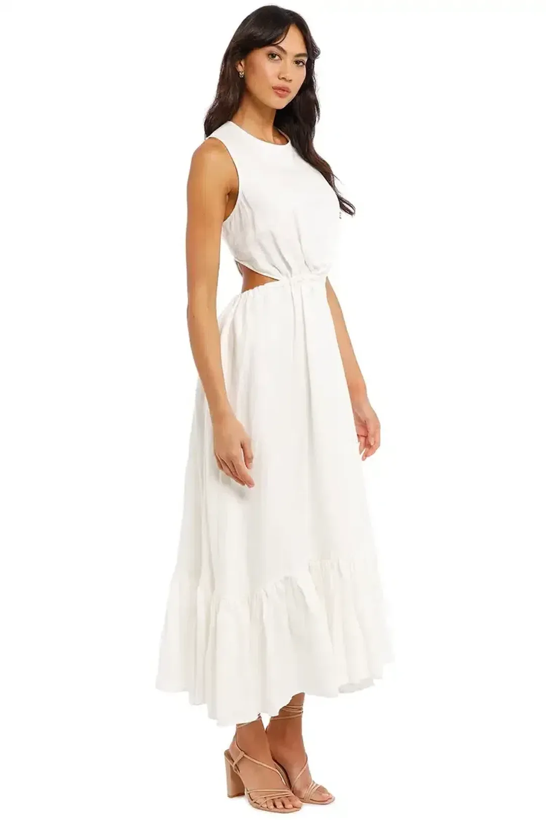 Leo Lin Luminous Linen Cutout Midi Dress in White Size 10 for rent on The Volte - main image