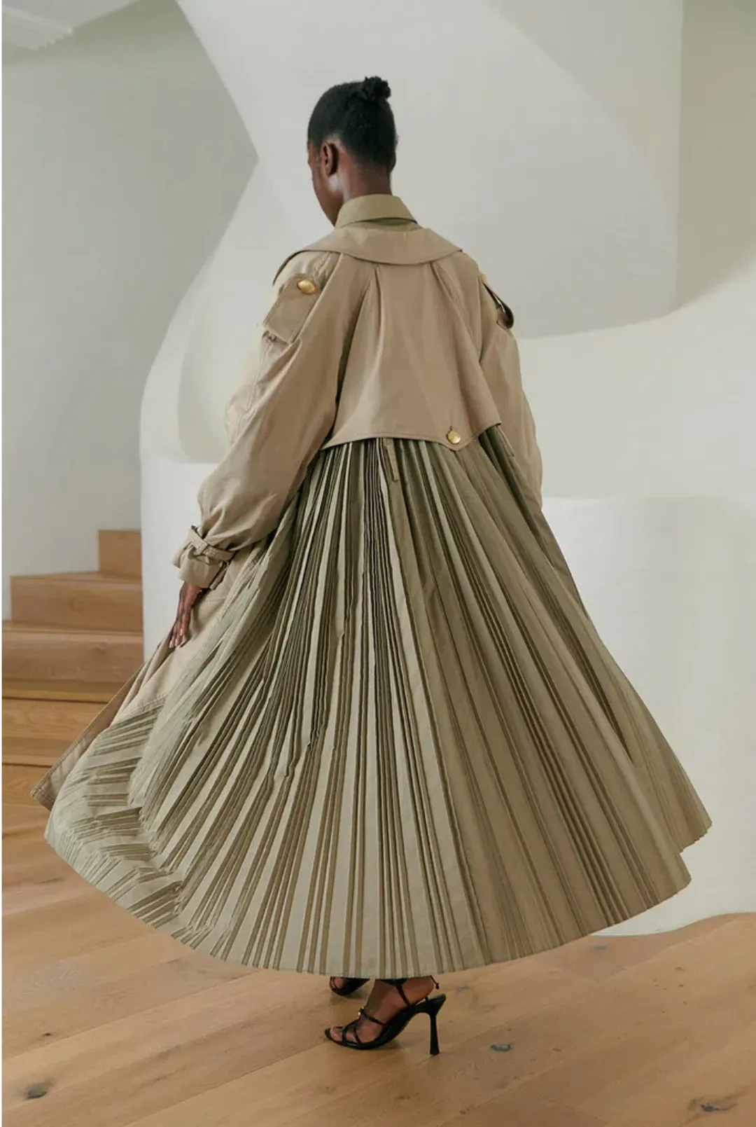 Aje Prima Pleat Trench Coat Desert Khaki Size 12  for rent on The Volte - main image