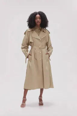 Aje Prima Pleat Trench Coat Desert Khaki Size 12  for rent on The Volte - image 1