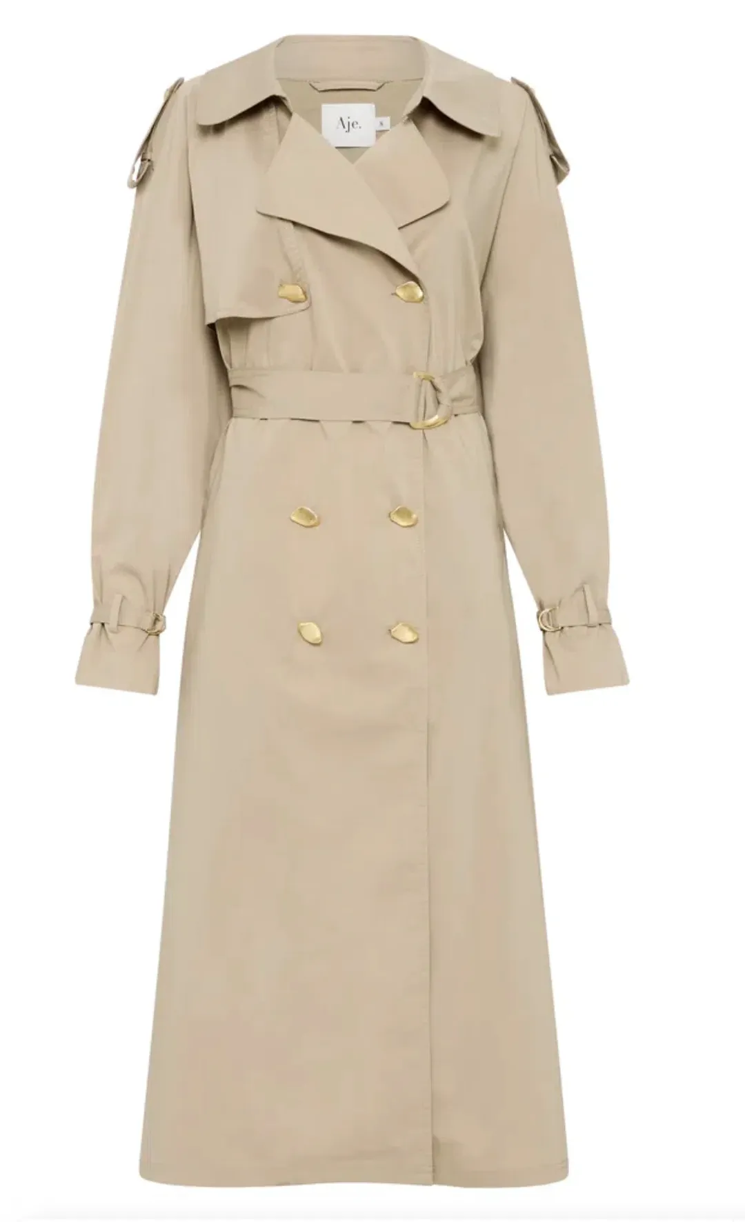 Aje Prima Pleat Trench Coat Desert Khaki Size 12  for rent on The Volte - main image