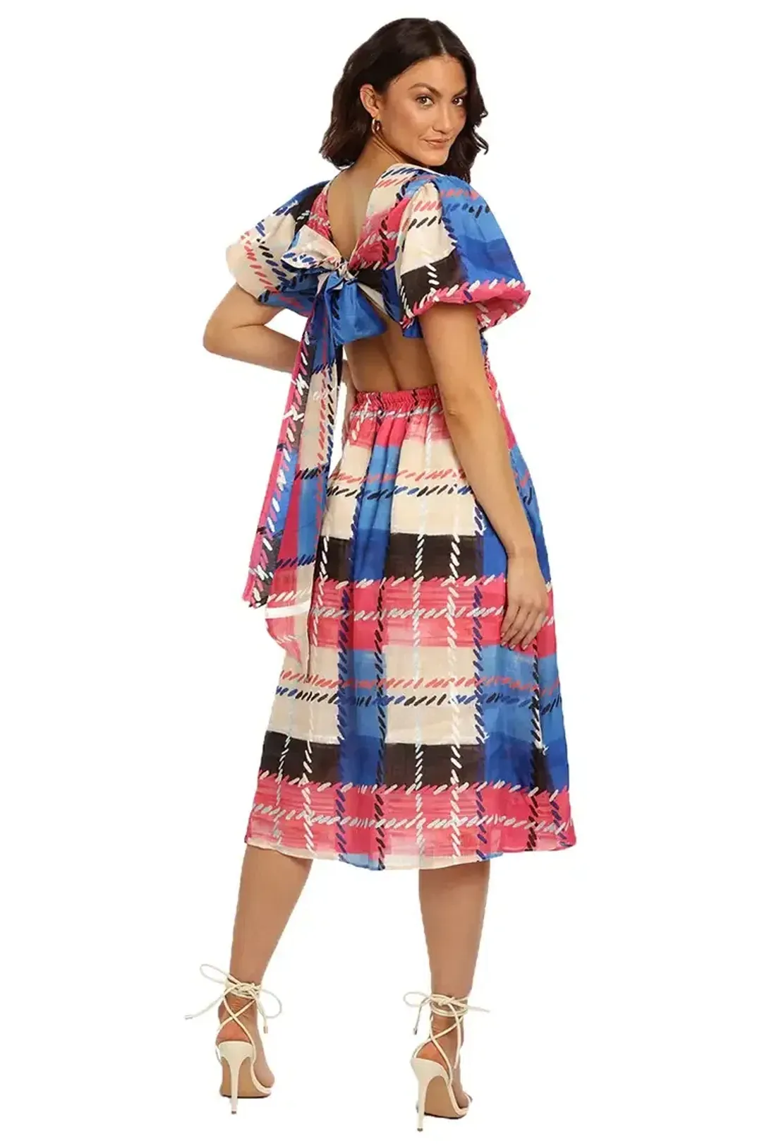 Leo Lin Freedom Madras Cut Out Midi Dress Multi Size 10 for rent on The Volte - main image