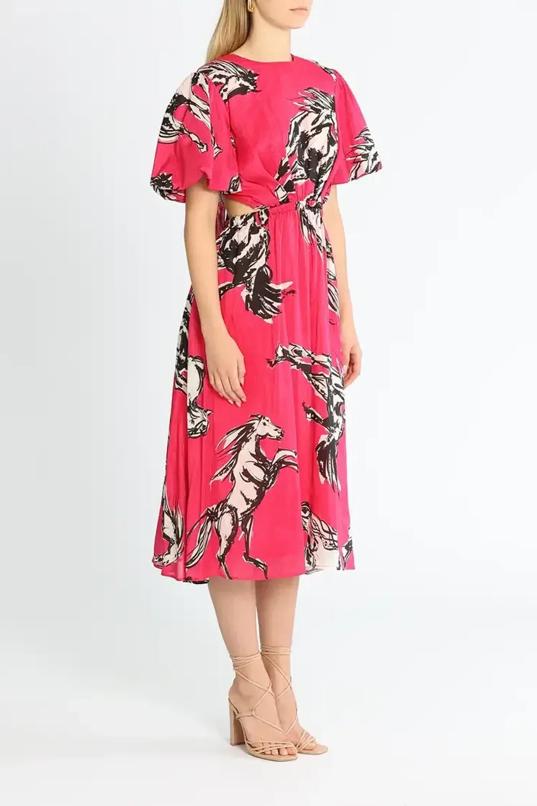 Leo Lin Wild Horses Cut Out Midi Dress in Pink Size 12 for rent on The Volte - main image