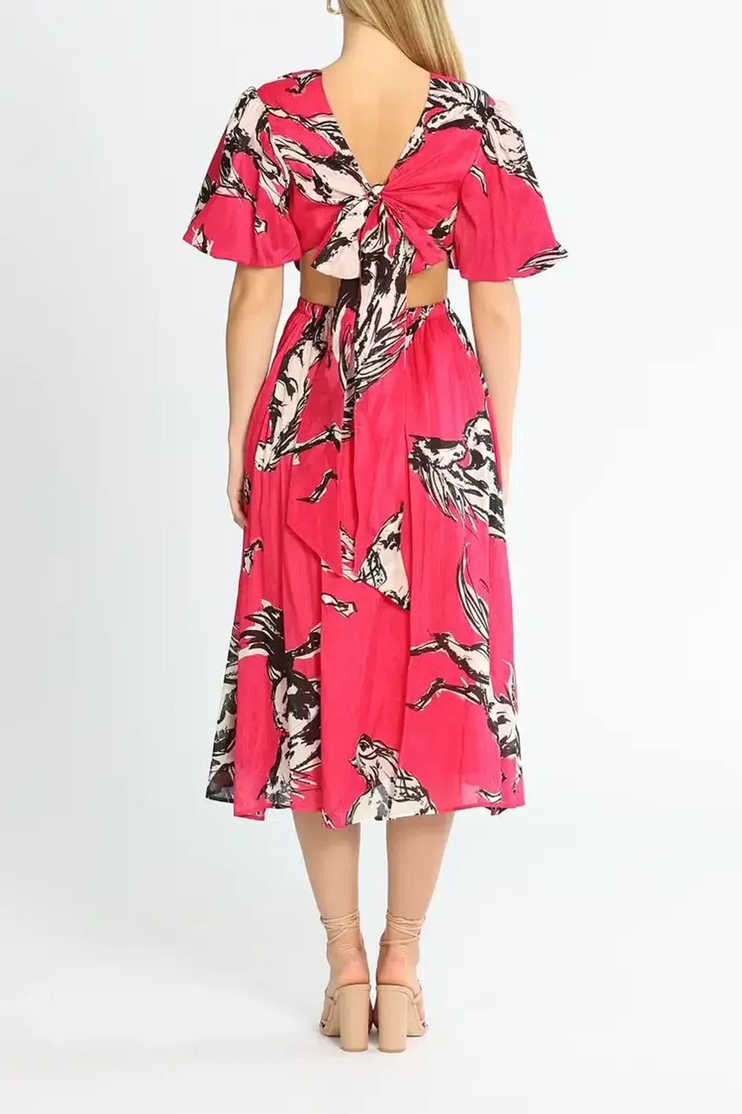 Leo Lin Wild Horses Cut Out Midi Dress in Pink Size 8 for rent on The Volte - main image