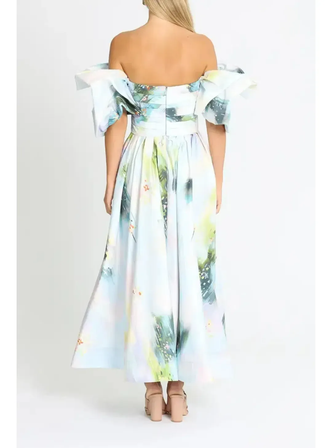 Leo Lin Matilda Puff Sleeve Midi Dress Willow Print Size AU 12 for rent on The Volte - main image