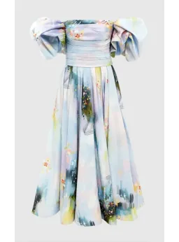 Leo Lin Matilda Puff Sleeve Midi Dress Willow Print Size AU 12 for rent on The Volte - image 4