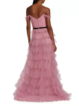 Marchesa Notte Off-the-shoulder Tiered Tulle Gown Pink Size AU 8 for rent on The Volte - image 4